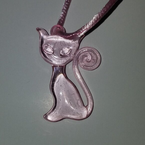 Kitty Cat Girl Child Jewelry Lot Tan Plush Pin Pink Plastic Necklace Burlap Bag - Picture 9 of 9